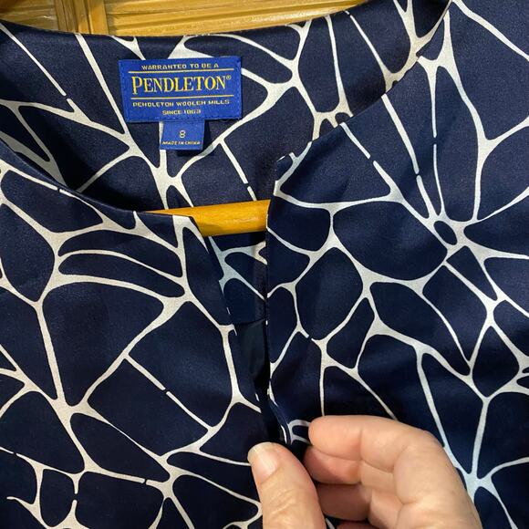 Pendleton Silk Cotton Navy White Abstract Print Blazer Jacket Size 8 - Picture 9 of 11